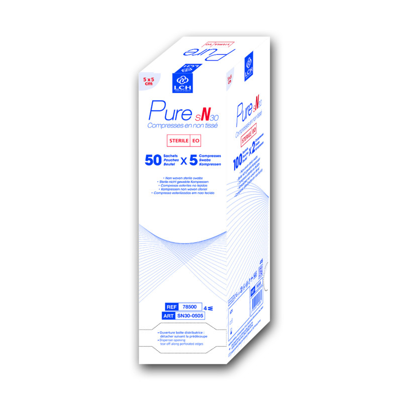 Carton : Compresses non tissées stériles 5 x 5 cm