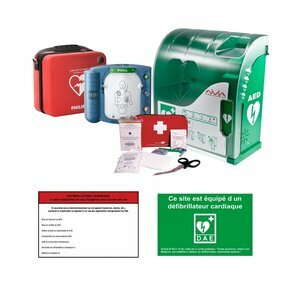 Pack défibrillateur Philips Heartstart HS1 semi-automatique et boitier mural extérieur Aivia 200
